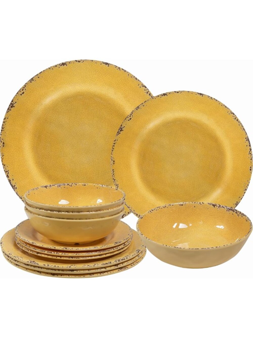 12-Piece Rustic Yellow Melamine Dinnerware Set for 4 - Durable & Stylish